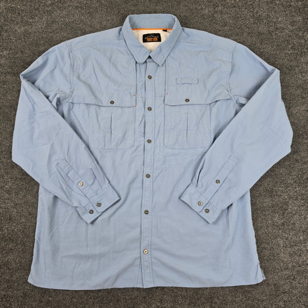 Orvis Trout Bum Shirt Men's XXL Blue Micro Check Long Sleeve Fishing Vented